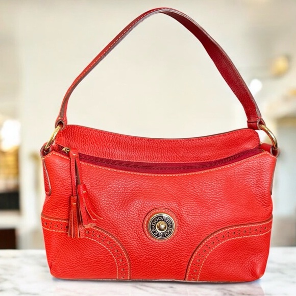 Dooney & Bourke Vintage Y2K Red Pebbled Leather Round Logo Zipper Shoulder Bag - Picture 14 of 16
